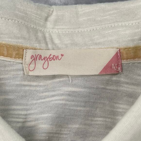 Grayson Top Medium Off-white Slub Knit Sheer Lace Trim Babydoll Long Sleeve - Picture 12 of 16